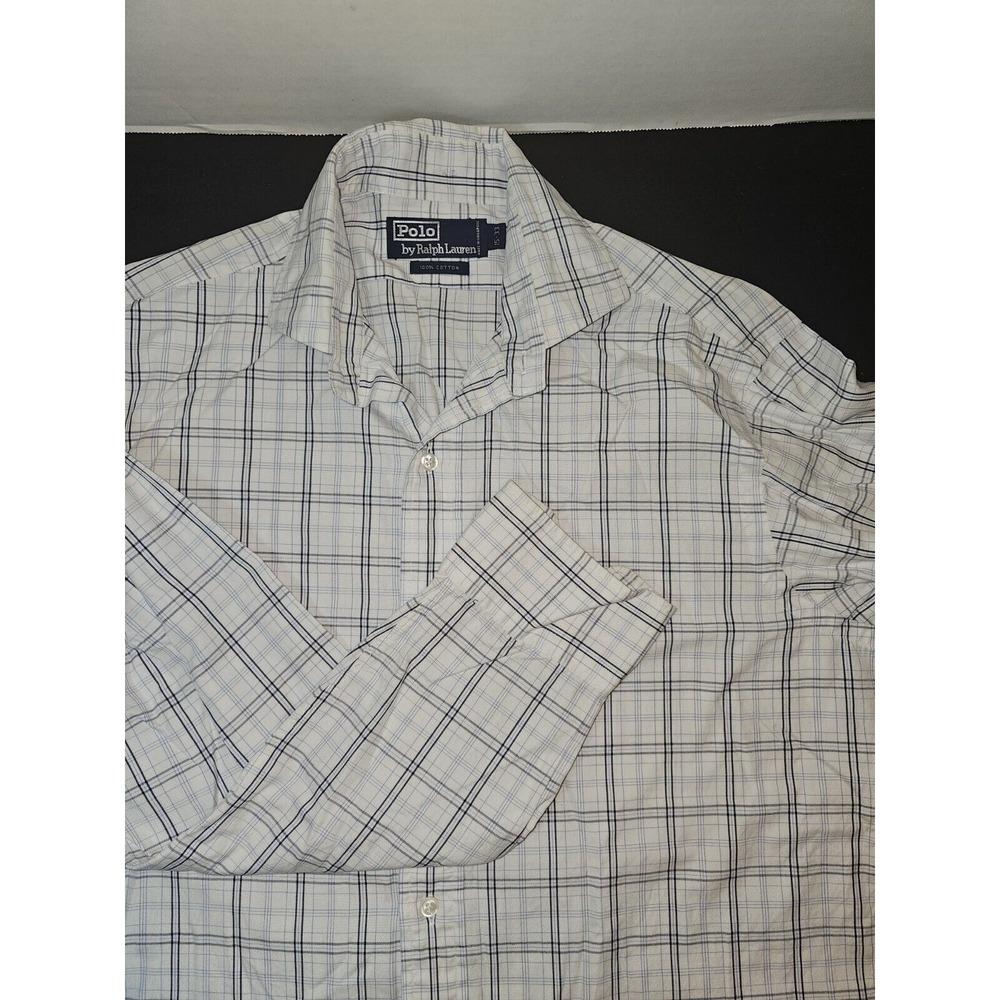 RALPH LAUREN POLO White Plaid 15-33 Long Sleeve Dress Shirt